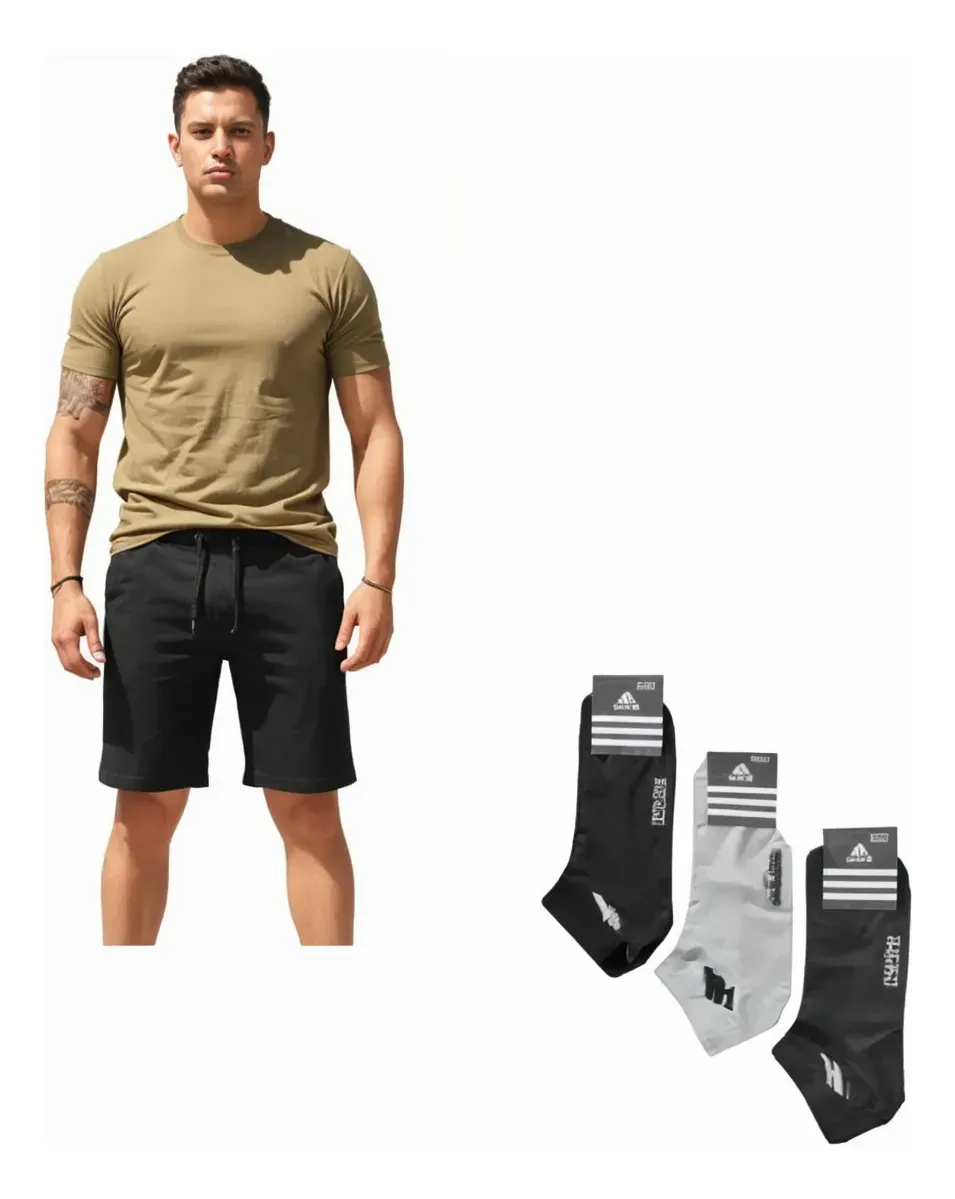 Short Deportivo C/cierre + 1 Par De Soquete De Regalo