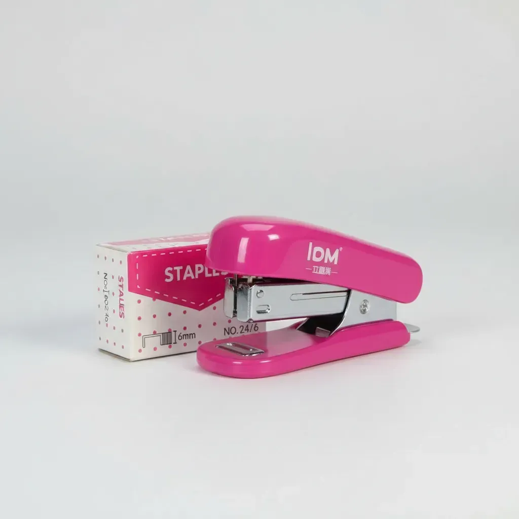 Set Mini Engrampadora Escolar Oficina + Caja De Grapas