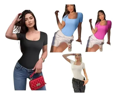 Pack X2 Body De Mujer Manga Corta Broche Cuello Redondo