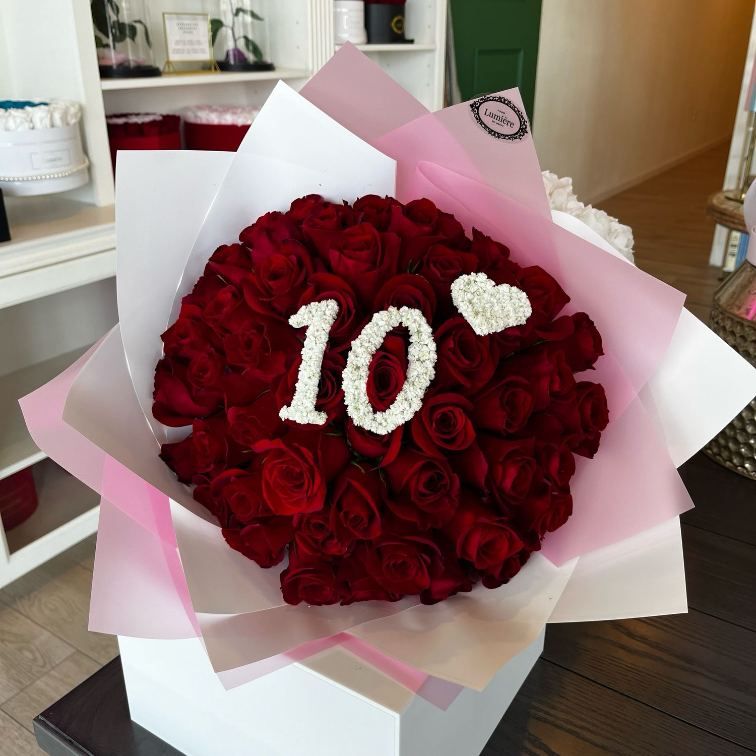 50 Roses Wrapped With Baby’s Breath Initial 🤍