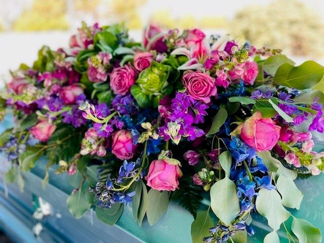 Pink and purple garden style casket piece