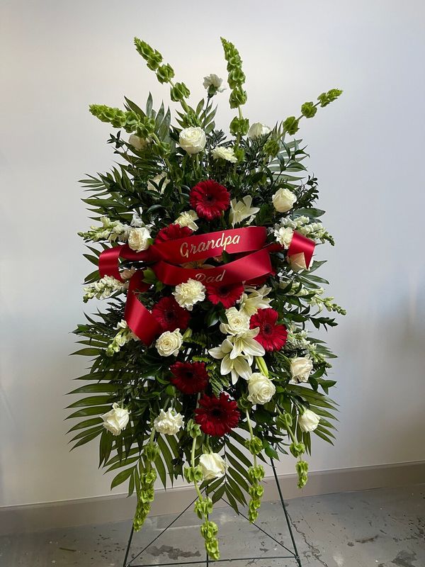 Red and White Tribute Easel Spray