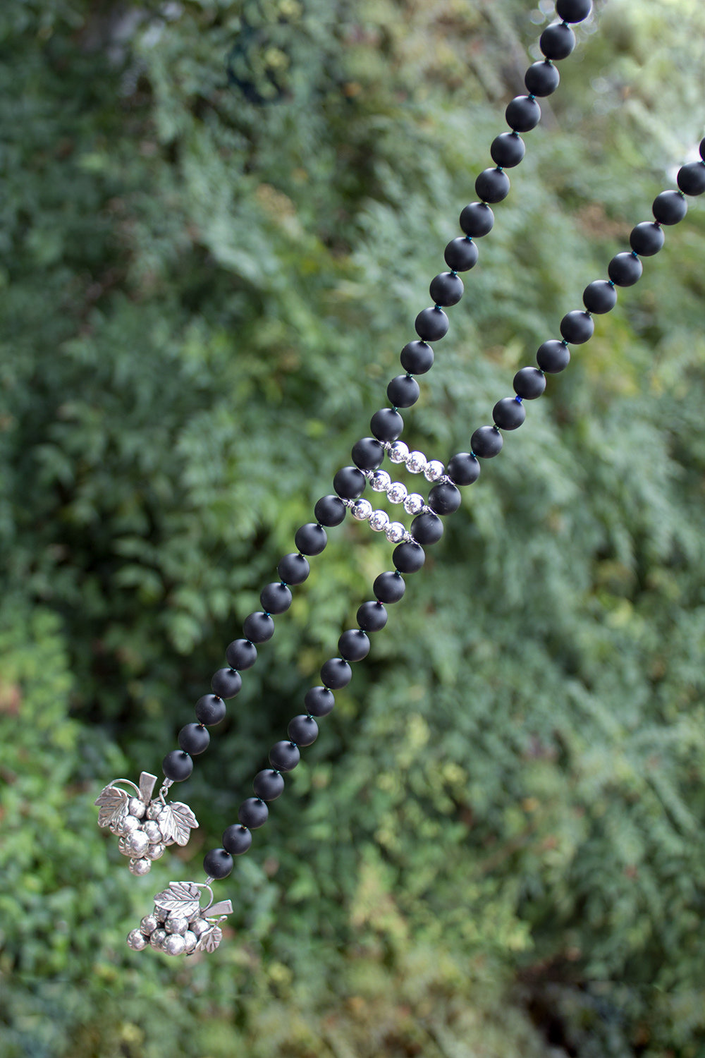 Onyx, vintage sterling grape clusters, sterling clasp