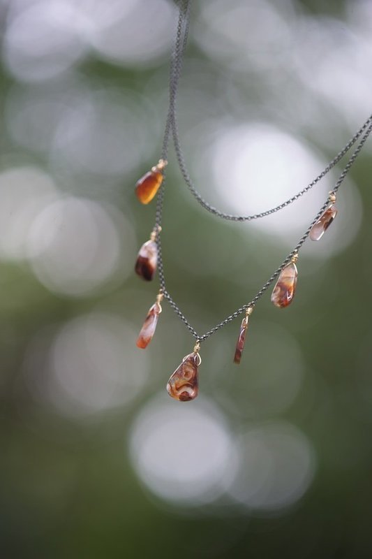 Smokey quartz on oxidized sterling chain, 14kt gold-filled findings, 2" drop