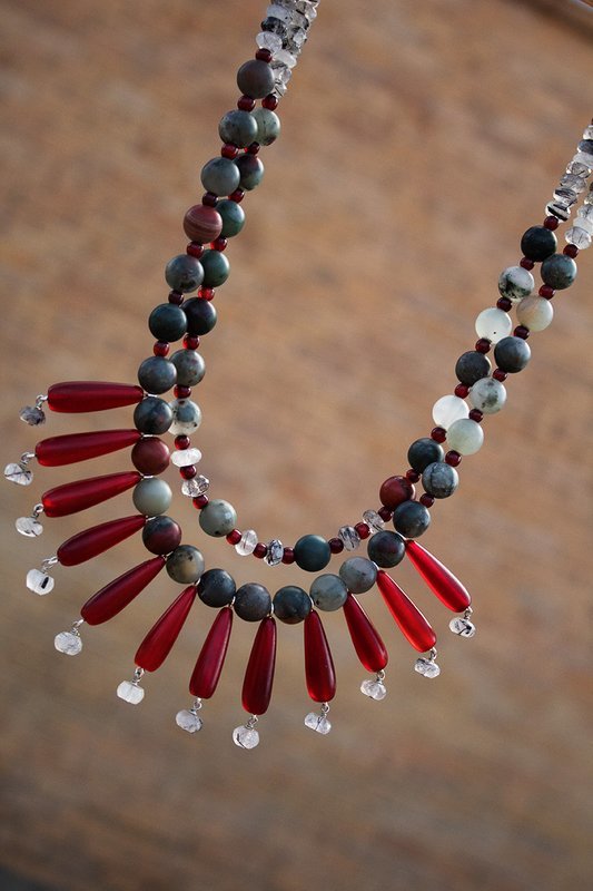 African jasper, rutilated quartz, garnets, sterling silver chain & findings