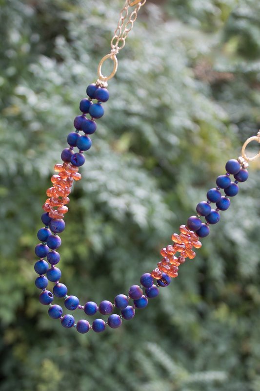 Carnelian, blue clay beads, vermeil rings, 14kt gold-filled chain & findings