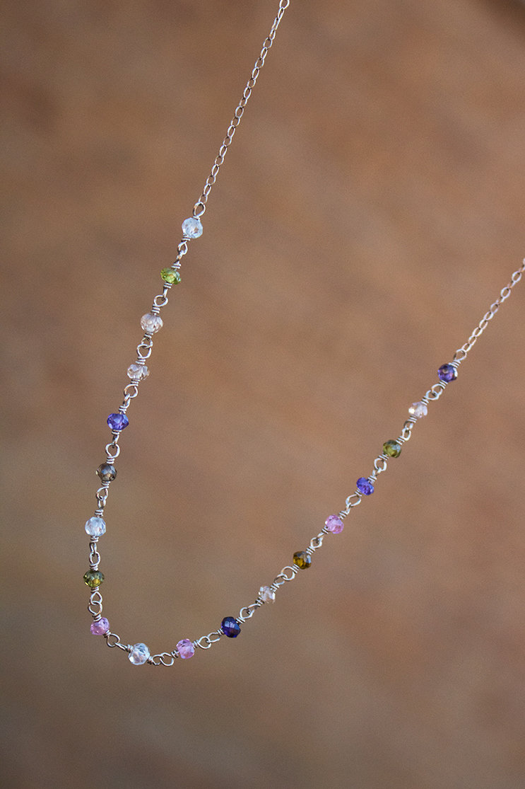 Cubic zirconia (lab made diamonds), sterling silver chain, wire, clasp &  heart shaped drop