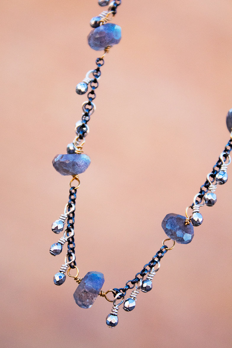 Tourmaline, sterling findings, oxidized sterling chain