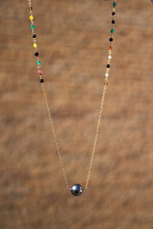 Gray pearl, cubic zirconia (lab-made diamonds), 14kt gold-filled chain & clasp