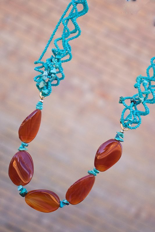 Carnelian, turquoise seed beads, 14kt gold-filled findings & clasp