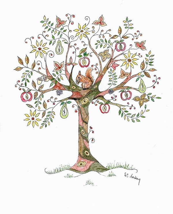 Set of four Art trees by Sue Trickey. Blank greetings cards,Shakespeare Tree&quot;, &quot;Autumn Tree&quot;  &quot;Tree of Life&quot;,  It&#39;s a new Dawn&quot;