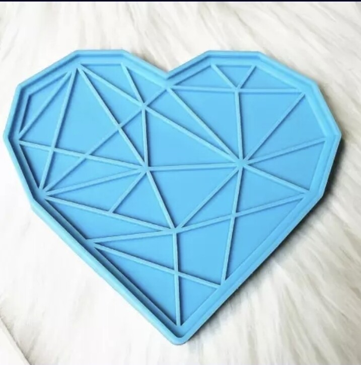  LARGE GEOMETRIC HEART COASTER/ Placement SILICONE MOLD