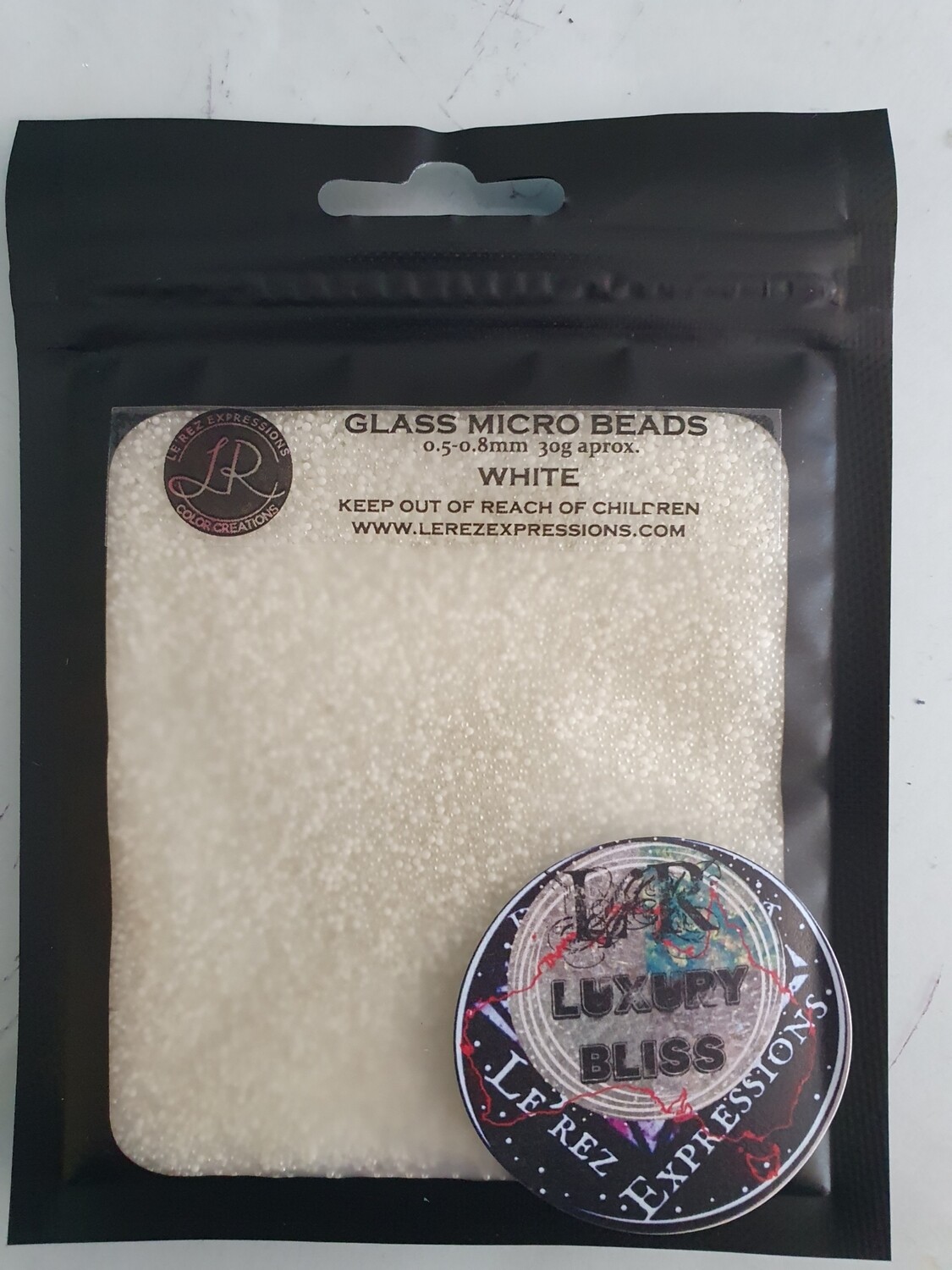 MICRO GLASS BEADS no hole 0.5mm / 30g clear window zip bag WHITE 