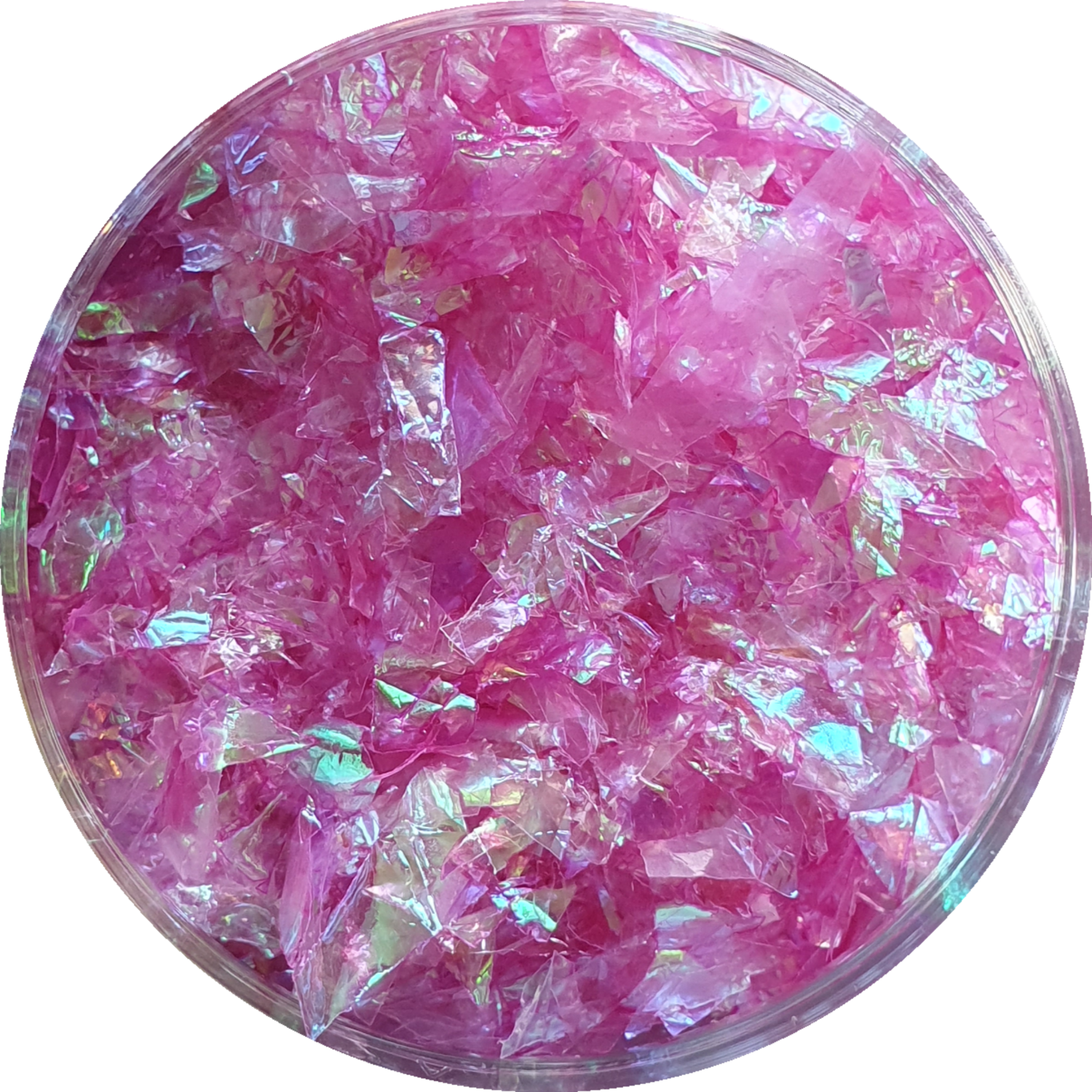 PINK ICE Iridescent Polyester Flakes 20g window baggie