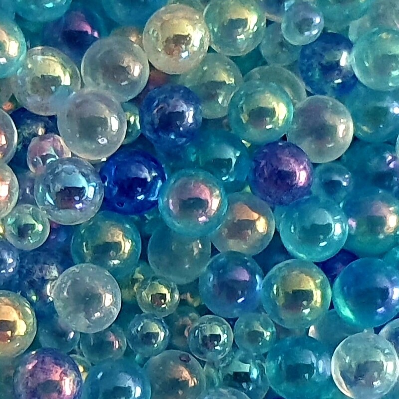 COOL WATER Iridescent Glass Bubble Beads no hole 0.6 - 3mm / 50g jar