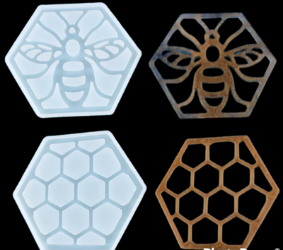 BEE AND HONEYCOMB COASTERS SILICONE MOLD Set of 2 BEE AND HONEYCOMB COASTERS SILICONE MOLD Set of 2