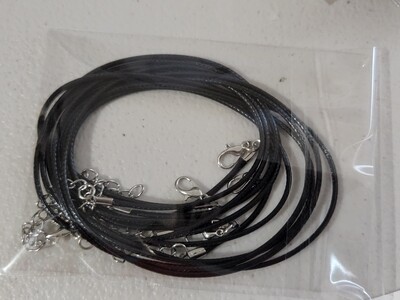 BLACK THREAD NECKLACE WITH LOBSTER CLASP AND EXTENSION CHAIN 2mm x 43cm + 5cm extension SET OF 5