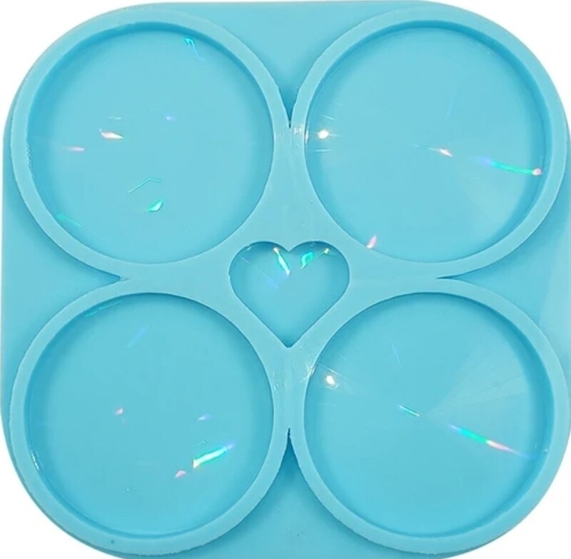 LASER HOLOGRAPHIC 4 ROUND COASTERS AND HEART SILICONE MOLD