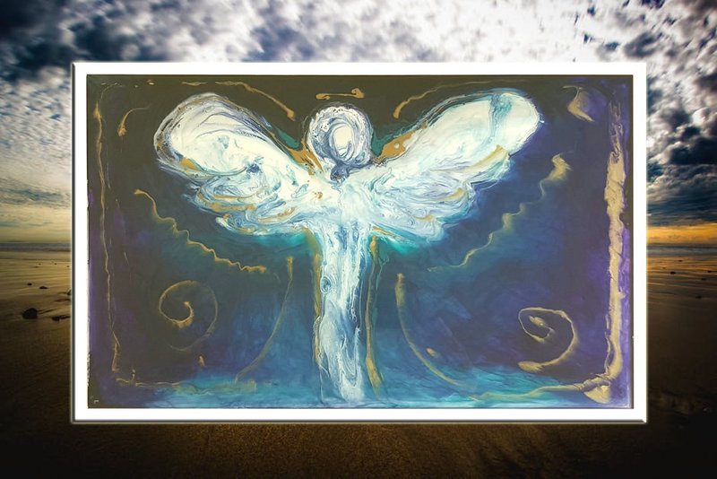 "RESANGELIC" Epoxy Resin Painting on framed glass 50cm x 90cm "RESANGELIC" Epoxy Resin Painting on framed glass 50cm x 90cm