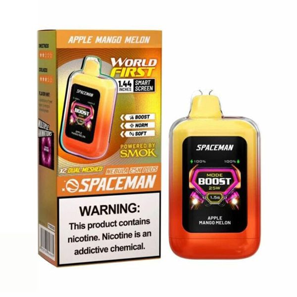 SPACEMAN 25K PLUS DISPOSABLE VAPE, Flavors: APPLE MANGO MELON