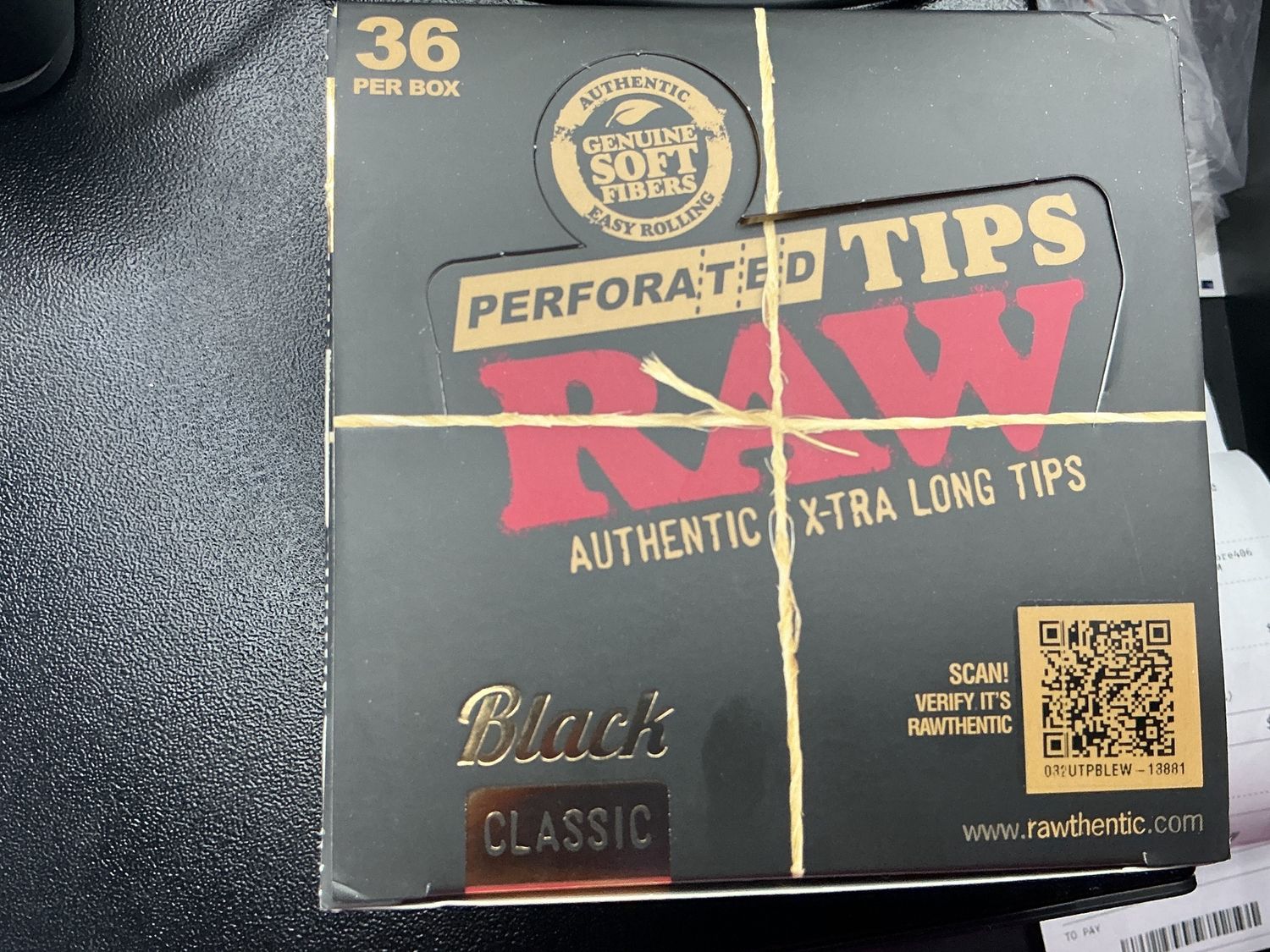 Perforated RAW TIPS Authentic X-TRA LONG TIPS BLACK CLASSIC, Qty: 36