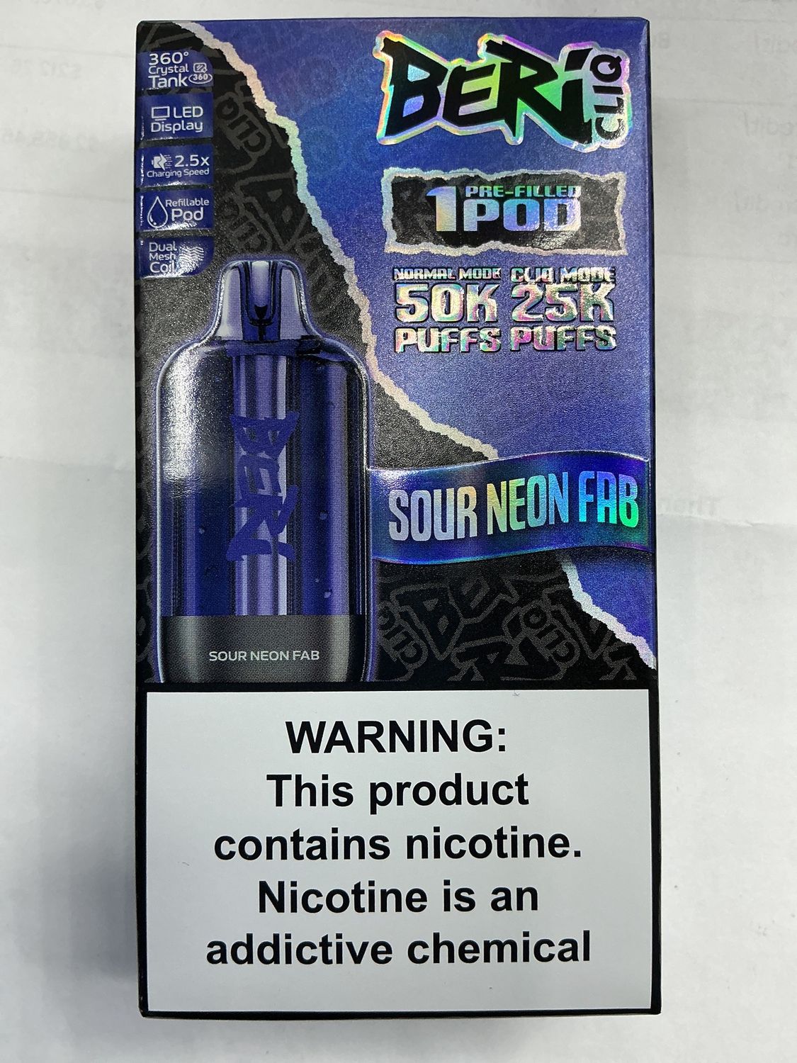 Beri Cliq 50k disposable Pod, Flavors: Sour neon fab
