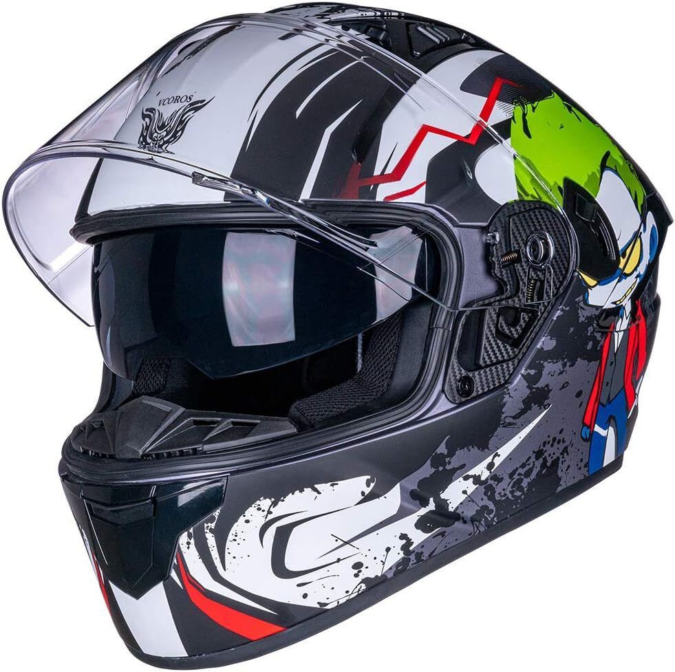 VCOROS X9 Casco de motocicleta de cara completa con visera interior y Bluetooth Space CERT DOT