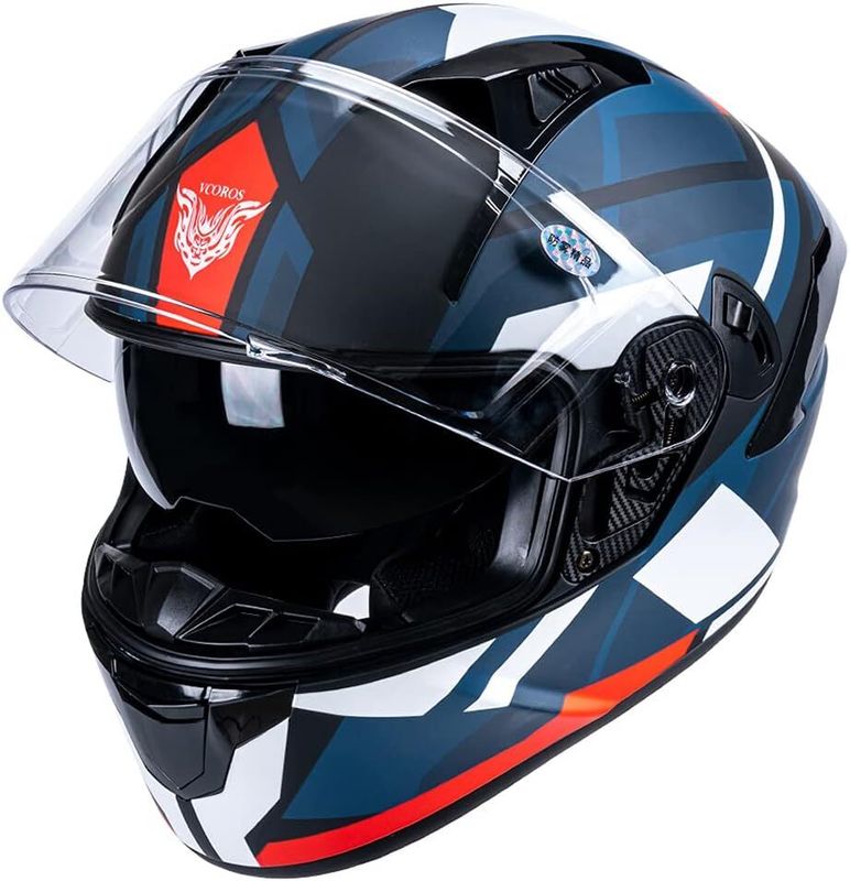 VCOROS X9 Casco de motocicleta de cara completa con visera interior y Bluetooth Space CERT DOT