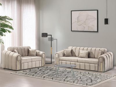 Vera 3 Seater (Sofa Bed) 2 Seater (Sofa) Upholstery Fabric Sofa For Living Space - Solid Wood And Plywood-MDF Construction - Grey and Cream Colour