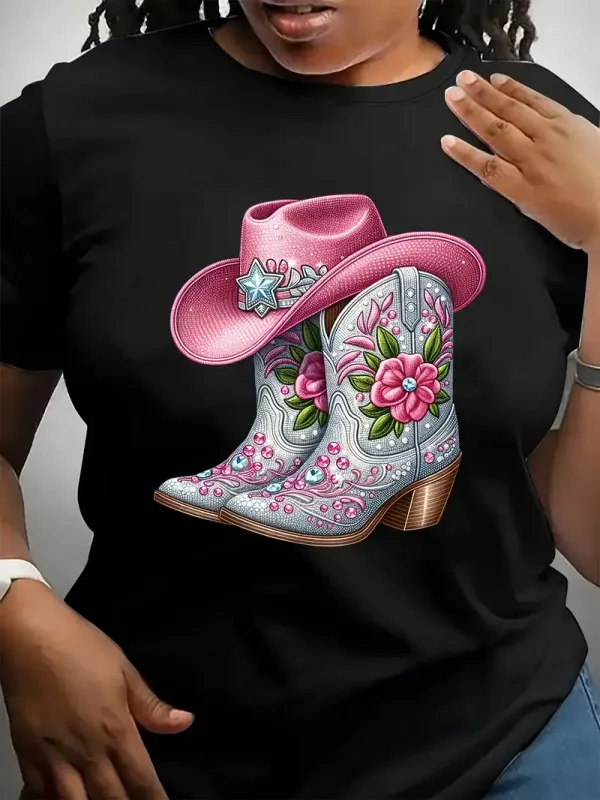 Western Tees Shirts with Boots and Hat Print