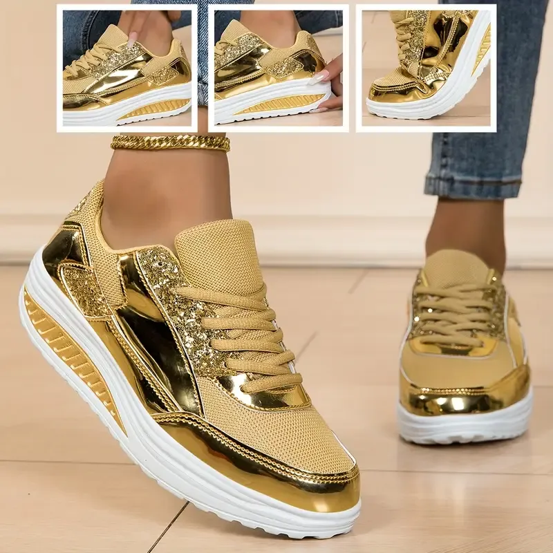Women's Sports Shoes with Shiny Gold in 5 Gold Designs