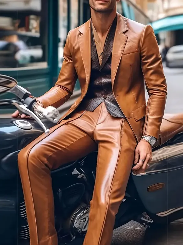 Men's Plus Size 2pcs Set Notch Lapel Single Breasted Blazer & Pants - Stylish