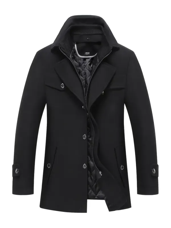 Men's Wool Blend Trench Coat with Detachable Soft Scarf