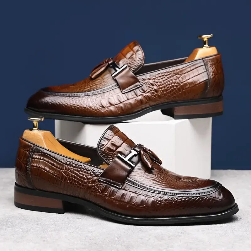 Men's Crocodile Top Layer Cowhide Leather Shoes