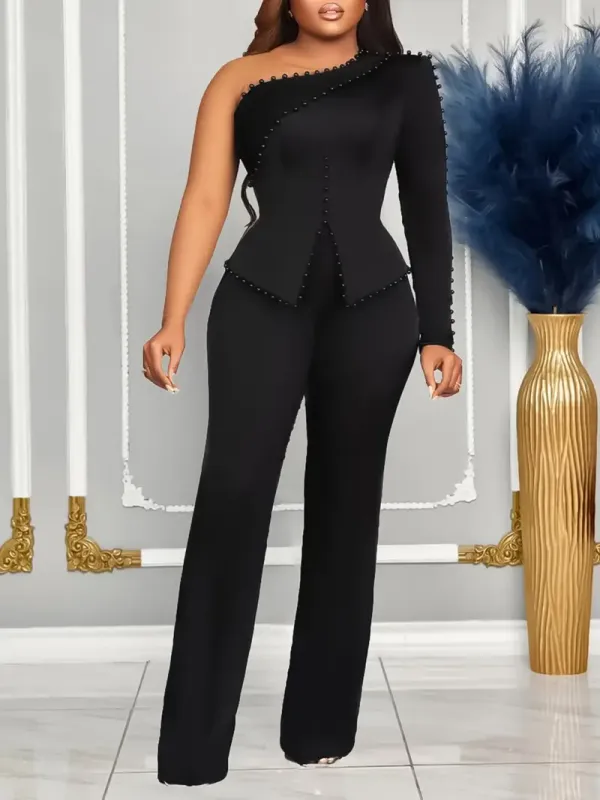 Curvey Women's New Slant Shoulder Bead Two-Pc Suits In 3 Colors