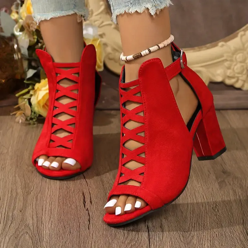 Women's Knit Fish Mouth Peep-Toe High Heel Sandals - Vibrant Red