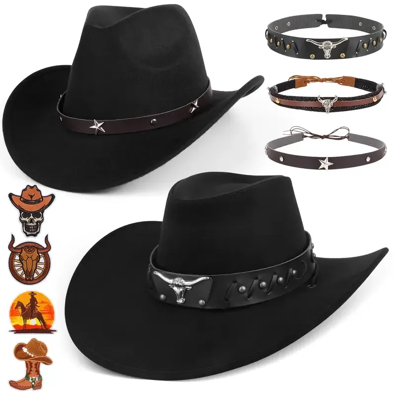 Western Cowboy Hat for Men & Women Classic Fedora Hat with 3 Buckle Belt