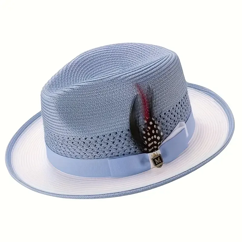 Men's Retro Jazz Fedora Hat / Grass Woven Straw Hat with Decorative Feather Accent