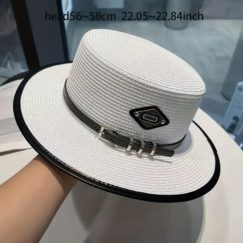 Unisex French & British Style Flat Top Straw Hat