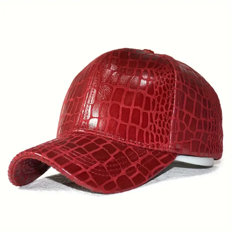 Chic Crocodile-Embossed Leather Baseball Cap