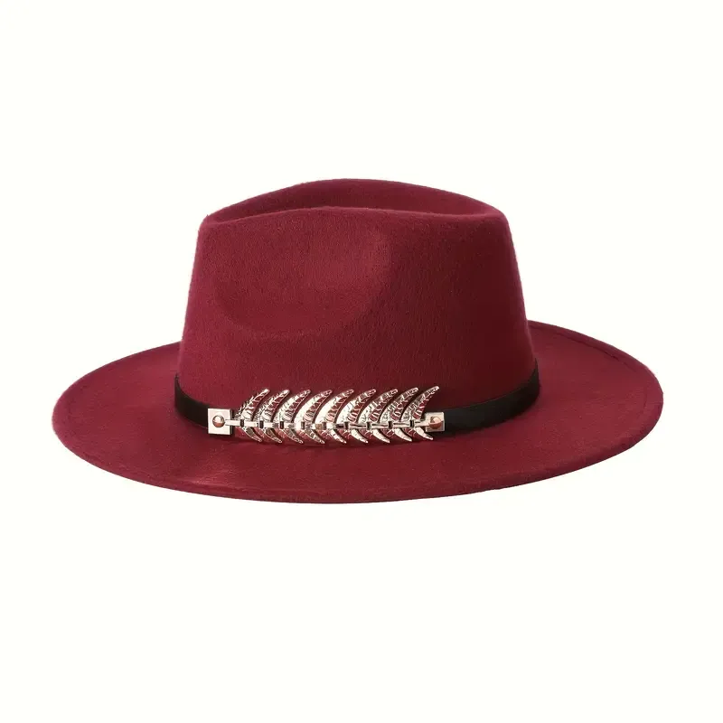 Unisex Fedora Hat Jazz-Inspired Fishbone Golden Leaf In 9 Colors