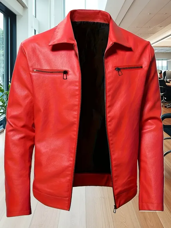 Men's Plus Size Black Zip-Up Coat with Front Pockets,