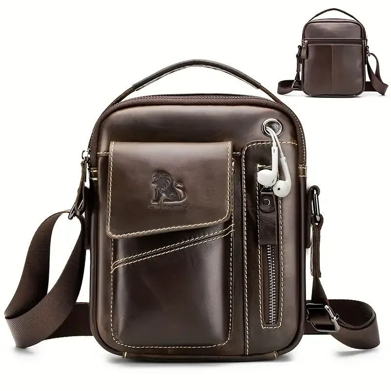 Unisex Genuine Leather Crossbodybag with Lion Emblem In 5 Colors