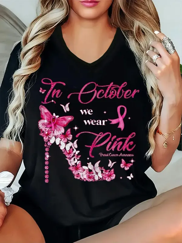Curvey Women's Pink Breast Cancer Awareness T-Shirt
