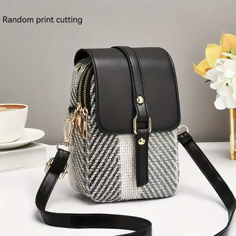 Women's Crossbody Bag with Woven Pattern - Large Capacity