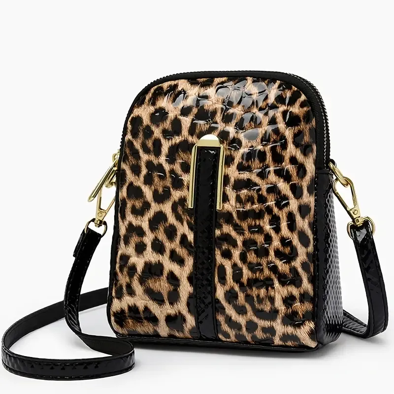 Women's Fashion Vintage Leopard Print Crossbody Bag, Faux In 2 Colors