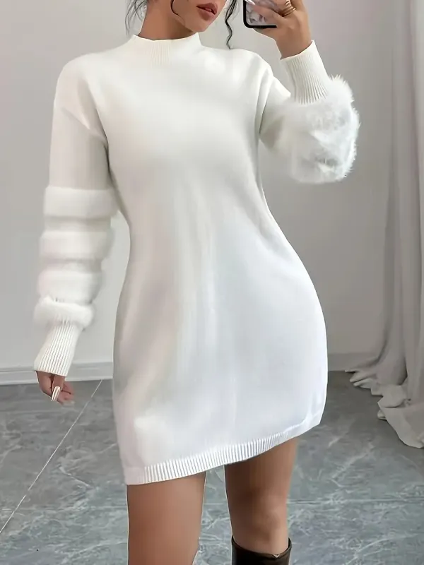 Curvey Women's Sweater Dress with Puff Sleeves