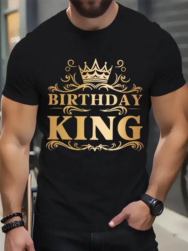 Men's "Birthday King" Graphic Tee T-Shirt with Crown