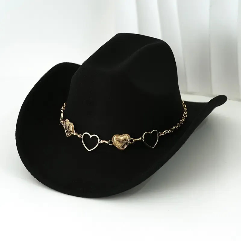 Ladies Fedora Style Cowboy Hat With Gold Hearts In 15 Colors