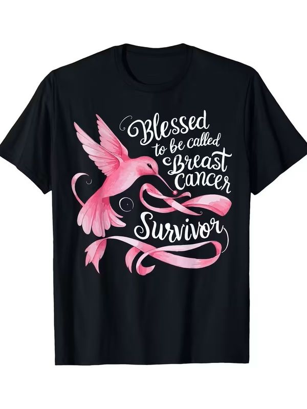 Women's Breast Cancer Survivor T-Shirt - Blessed to Be Called a Survivor Pink Ribbon & Hummingbird Design